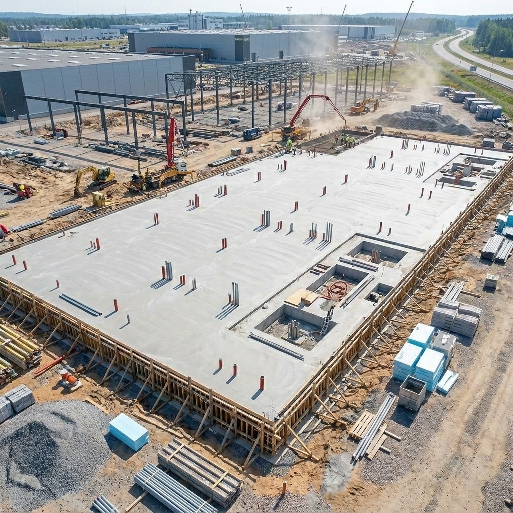 FUTURA Bodenplatte 120/200 für Gewerbehalle: großflächige Industrie-Bodenplatte mit XPS-Dämmung