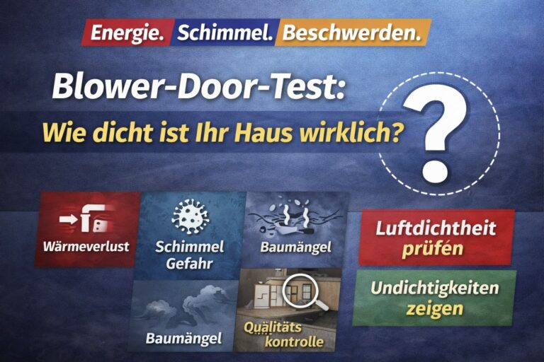 Ein Bild über den Blower-Door-Test zur Überprüfung der Luftdichtheit eines Hauses. Der Test hilft bei der Erkennung von Wärmeverlust, Schimmelgefahr und Baumängeln.