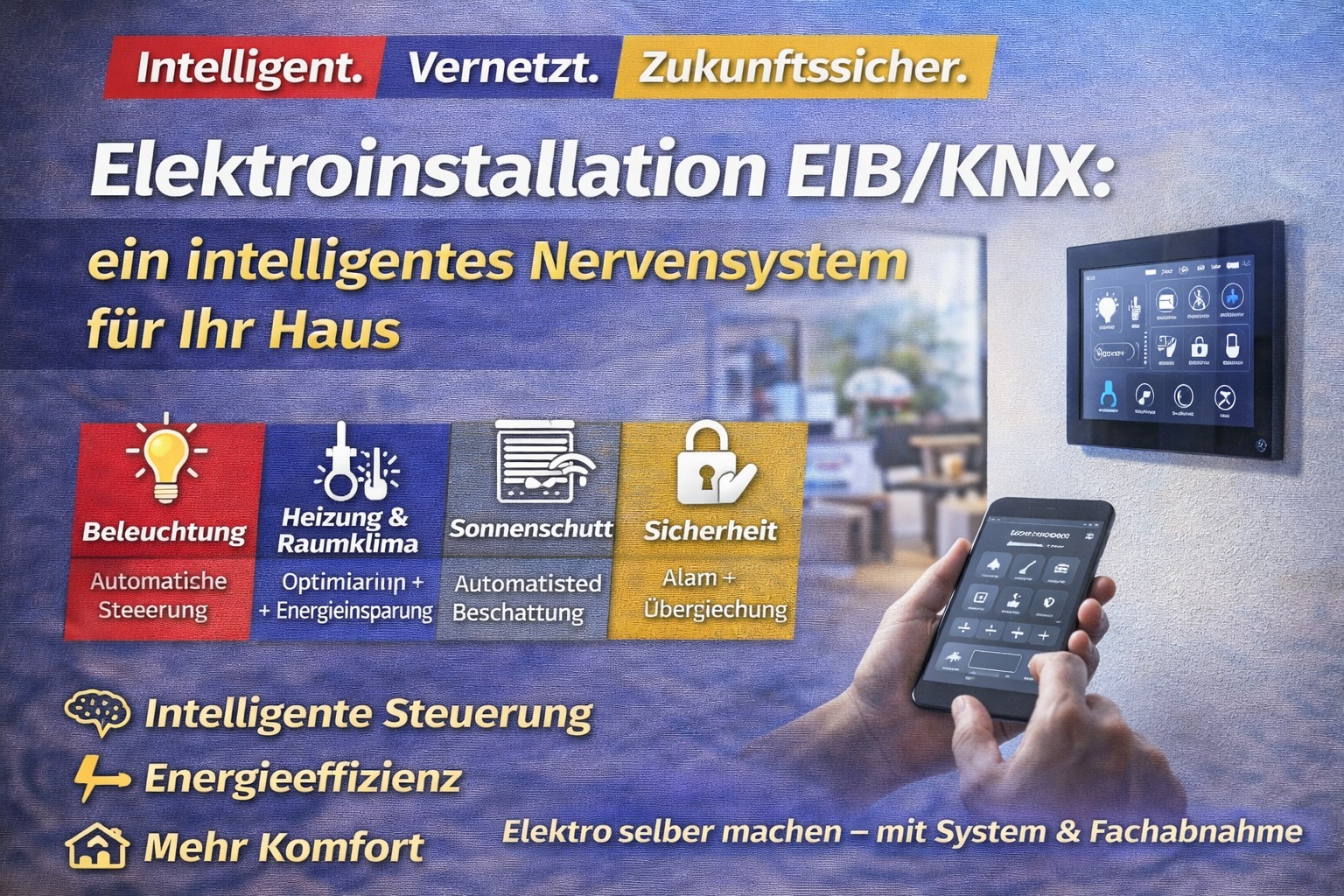 Ein modernes Zuhause mit smarter Steuerung und Energieeffizienz. Intelligentes Nervensystem für Ihr Haus.