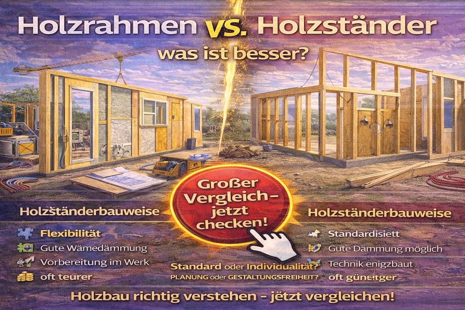 Ein Vergleich zwischen Holzrahmen und Holzständern. Erfahren Sie, was besser ist.