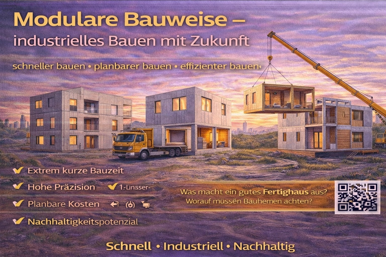 Modulare Häuser im Bau, industrielle Bauweise. Effizientes Bauen mit Zukunft.