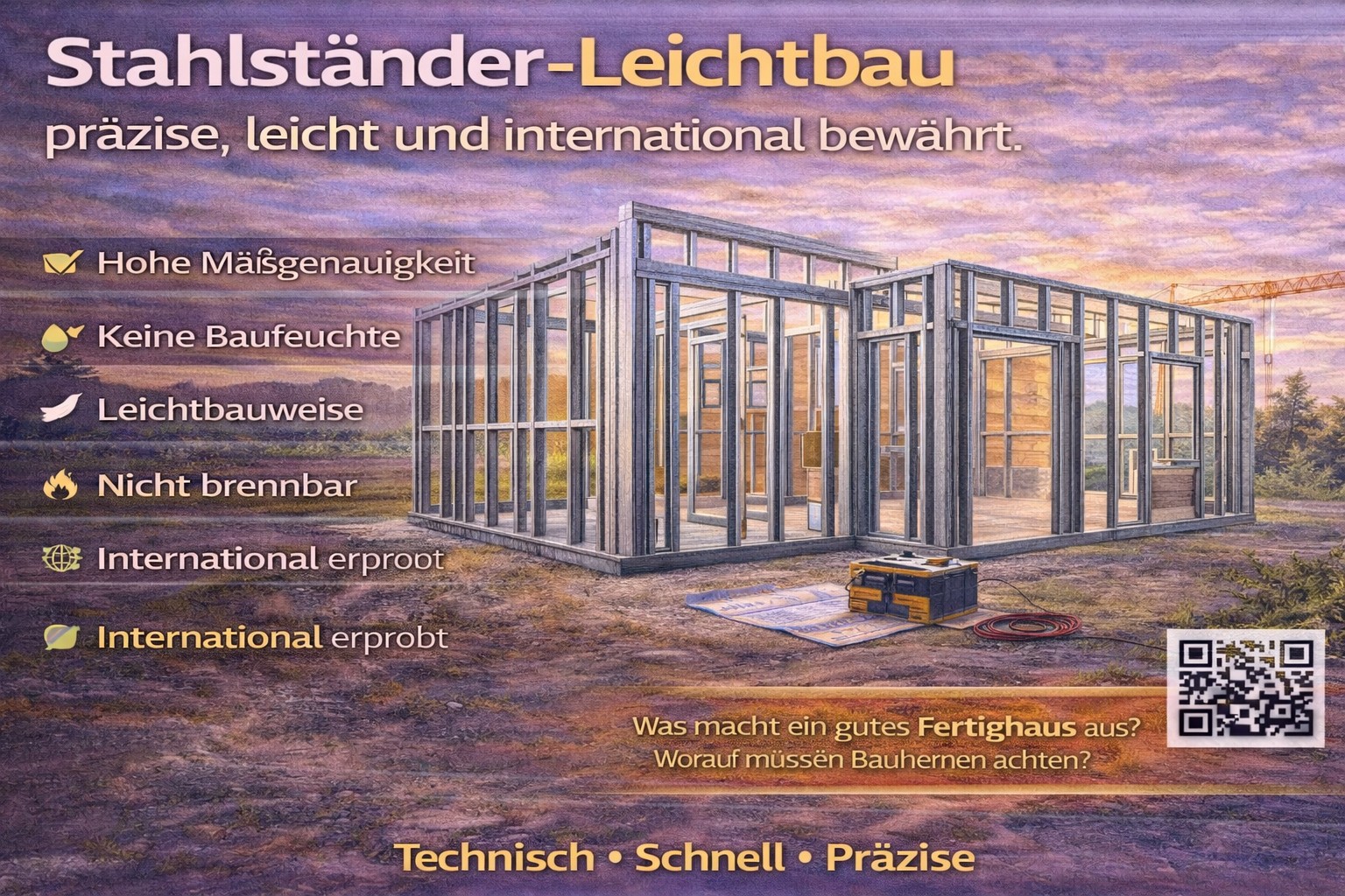 Ein modernes Gebäude mit Stahlständer Leichtbauweise. Dieses Gebäude ist leicht, präzise und international bewährt.