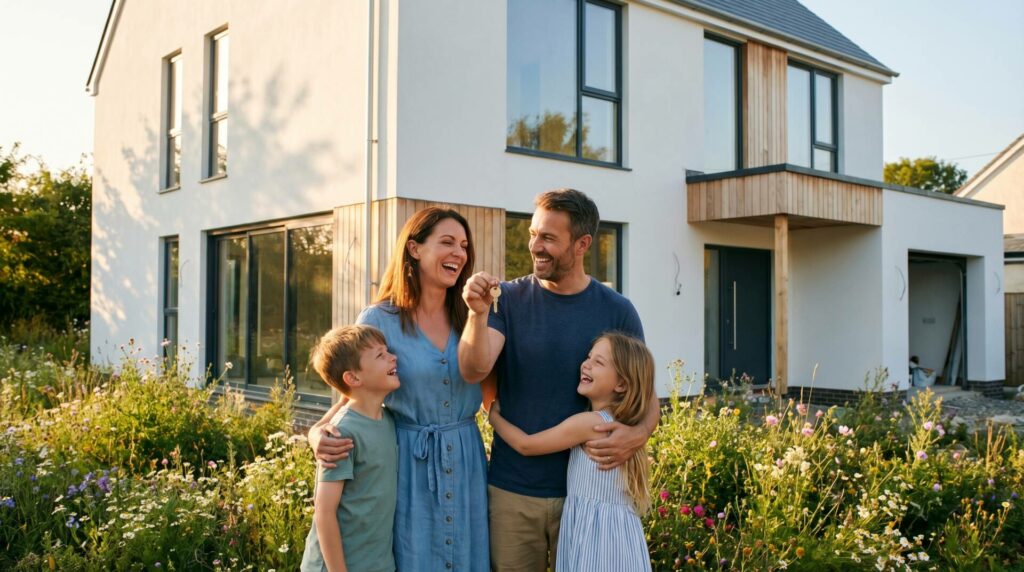 Glückliche Familie beim Einzug
