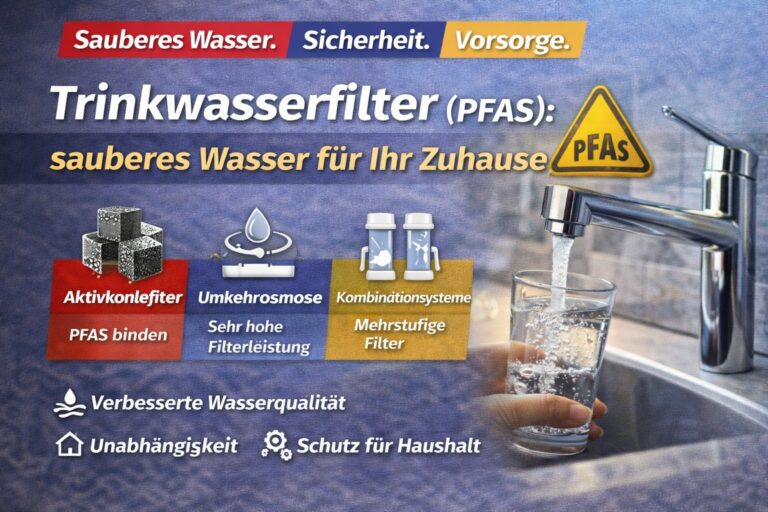 Ein Wasserglas unter einem Küchenwasserhahn, Trinkwasserfilter