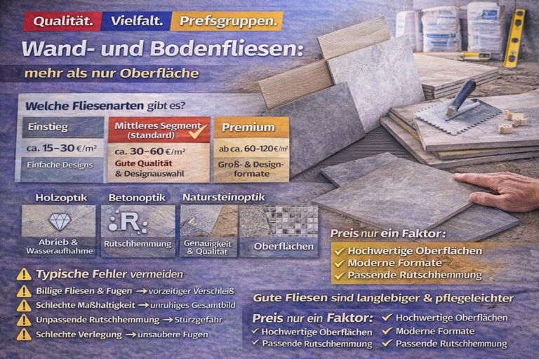 Ein Handwerker verlegt Bodenfliesen mit Werkzeug und Material. Anleitung und Tipps für die Arbeit mit Fliesen.