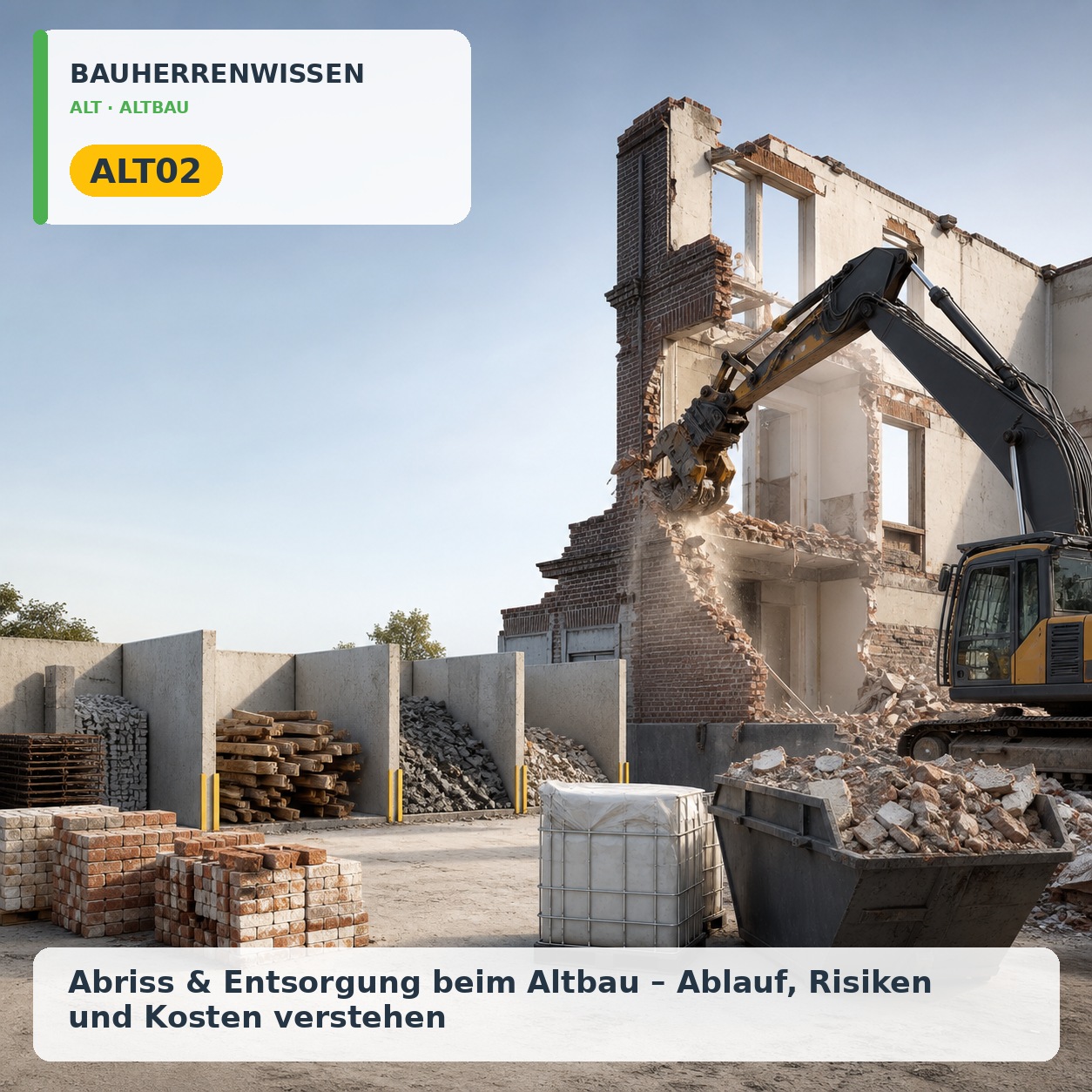 Bauherrenwissen Cover – ALT02 Bauherrenwissen: Abriss & Entsorgung beim Altbau – Ablauf, Risiken und Kosten verstehen