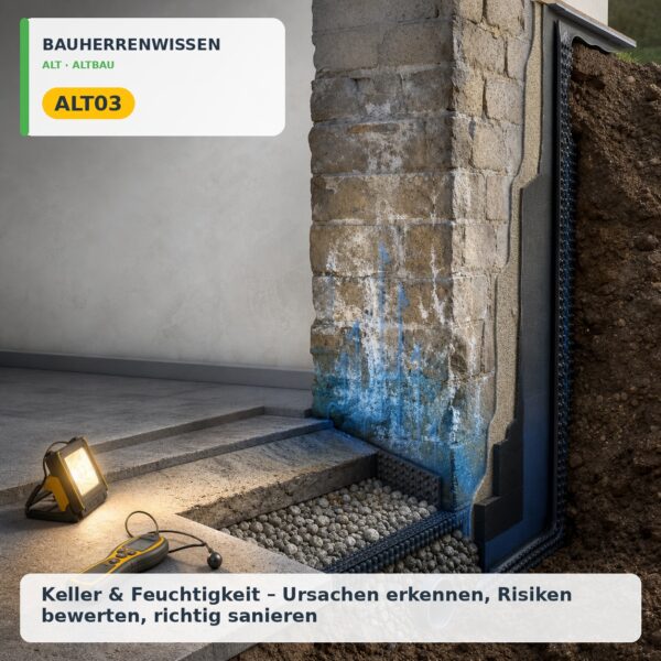 Bauherrenwissen Cover – ALT03 Bauherrenwissen: Keller & Feuchtigkeit – Ursachen erkennen, Risiken bewerten, richtig sanieren