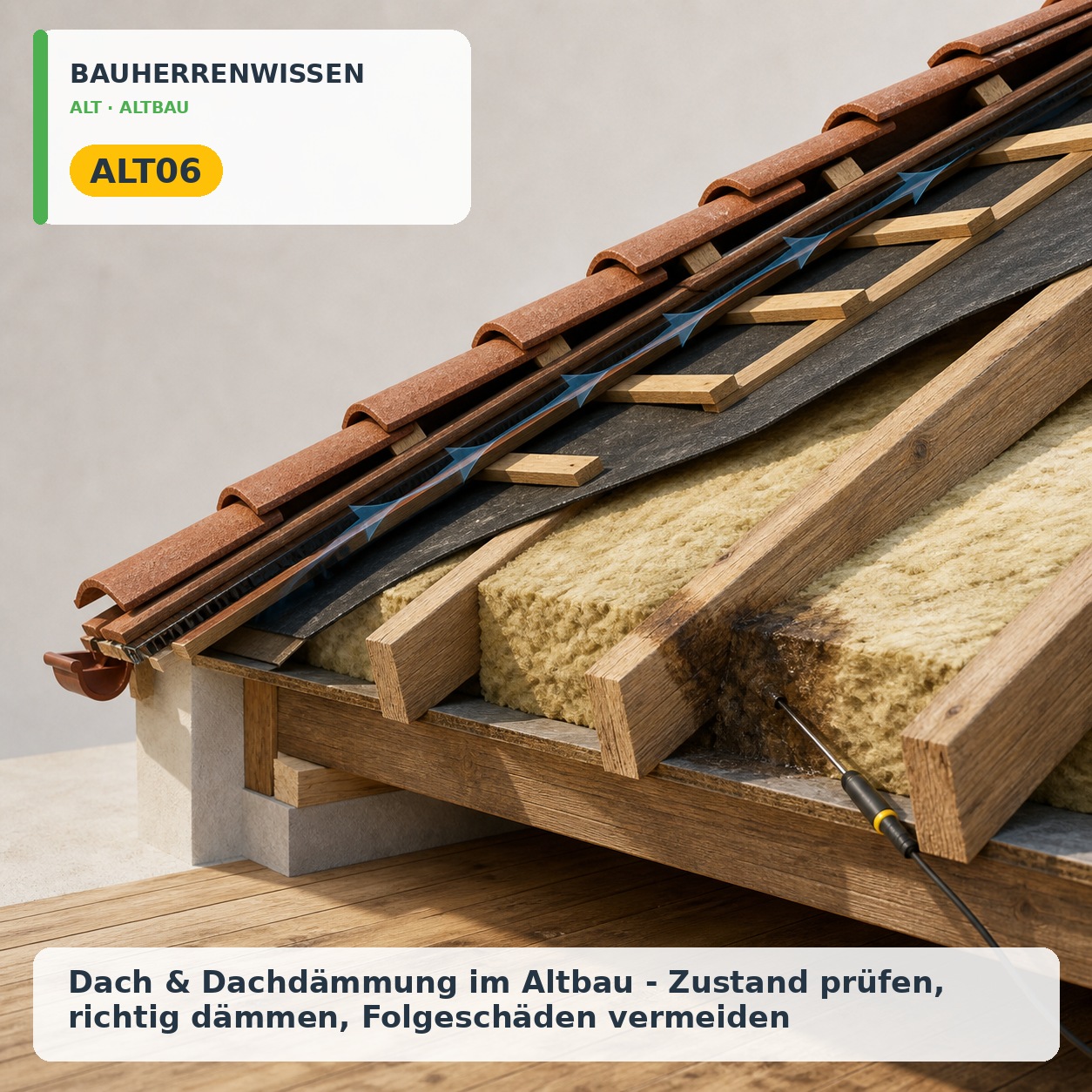 Bauherrenwissen Cover – ALT06 Bauherrenwissen: Dach & Dachdämmung im Altbau - Zustand prüfen, richtig dämmen, Folgeschäden vermeiden