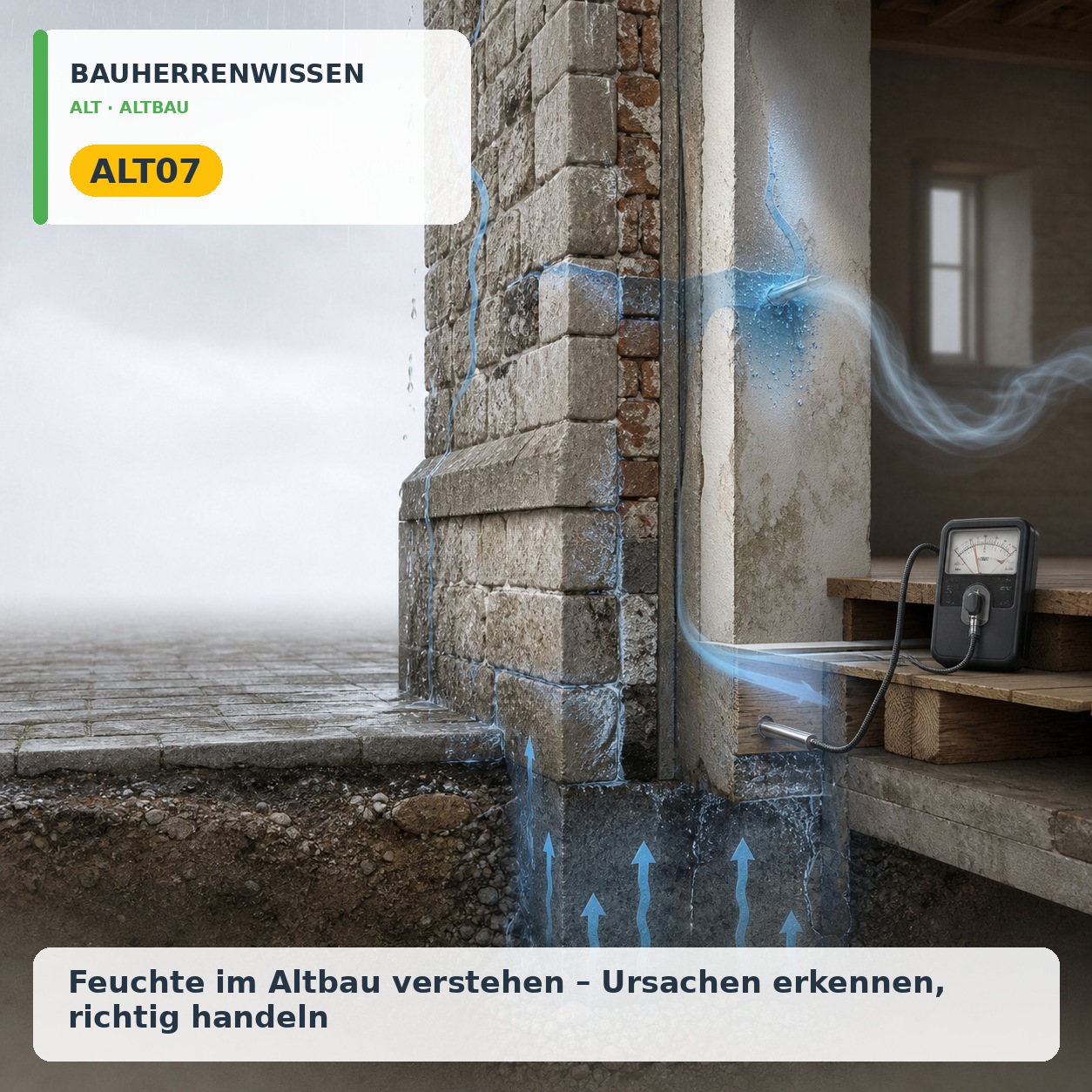 Bauherrenwissen: Feuchte im Altbau verstehen – Ursachen erkennen, richtig handeln