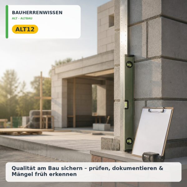 Bauherrenwissen Cover – ALT12 Bauherrenwissen: Qualität am Bau sichern – prüfen, dokumentieren & Mängel früh erkennen