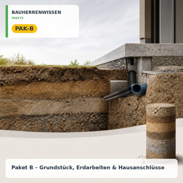 Bauherrenwissen Cover – PAK-B Bauherrenwissen: Paket B – Grundstück, Erdarbeiten & Hausanschlüsse